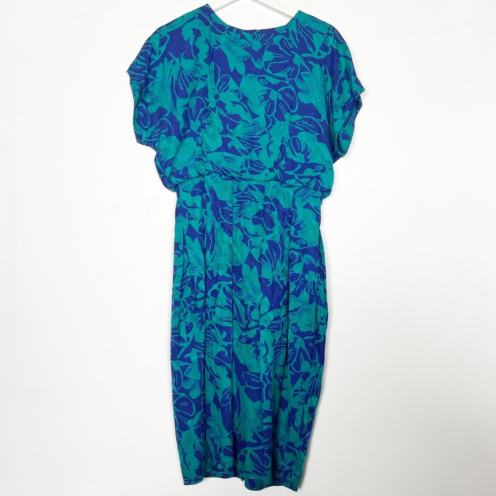 Silk Studio Women's dress Size 6 blue green floral silk vintage RARE